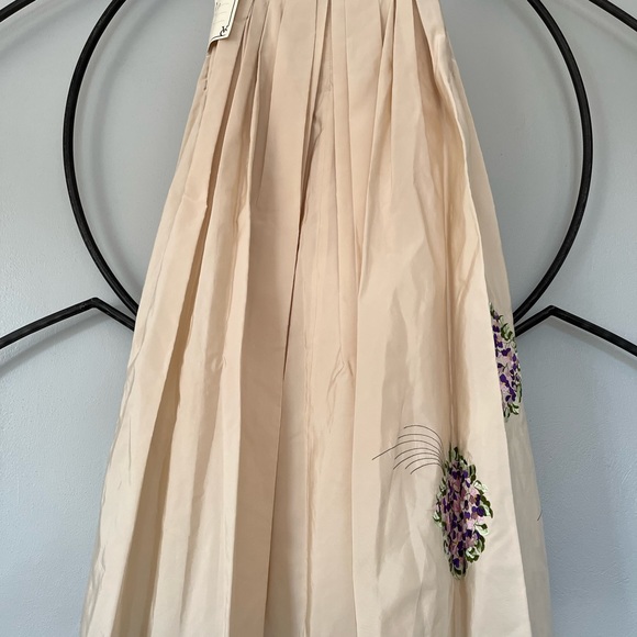 Vintage NWT Victor Costa Cream Maxi Skirt with Purple Hydrangea Embroidery - Picture 4 of 8